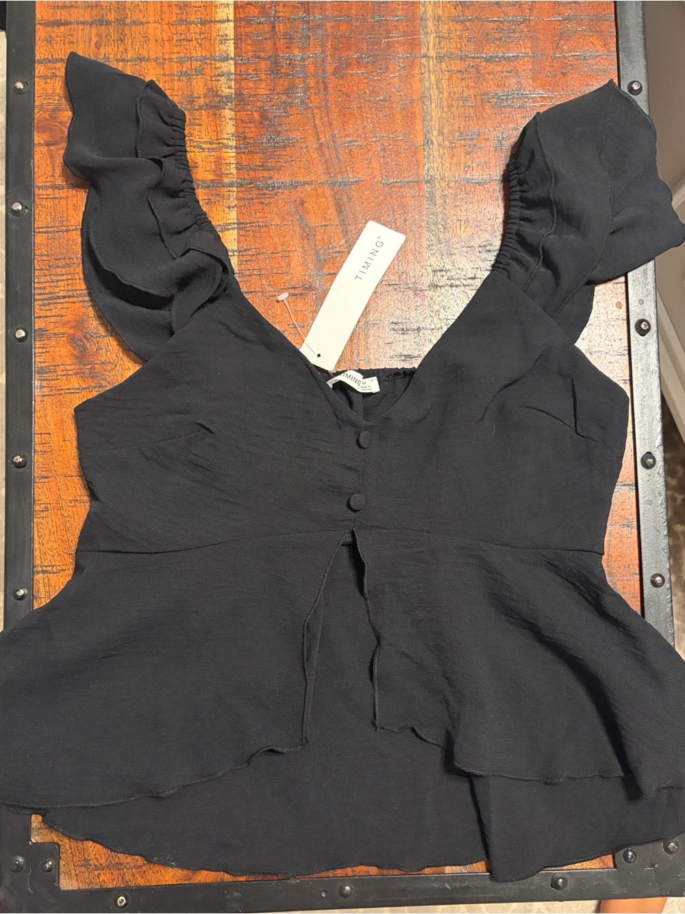 Timing Black Ruffle Sleeve Peplum Blouse